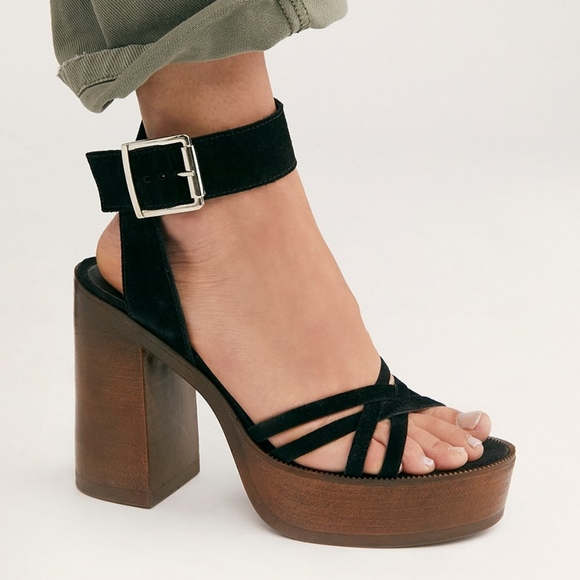 Free People Shoes - Free People Lanely Suede Platform Heels Black 39